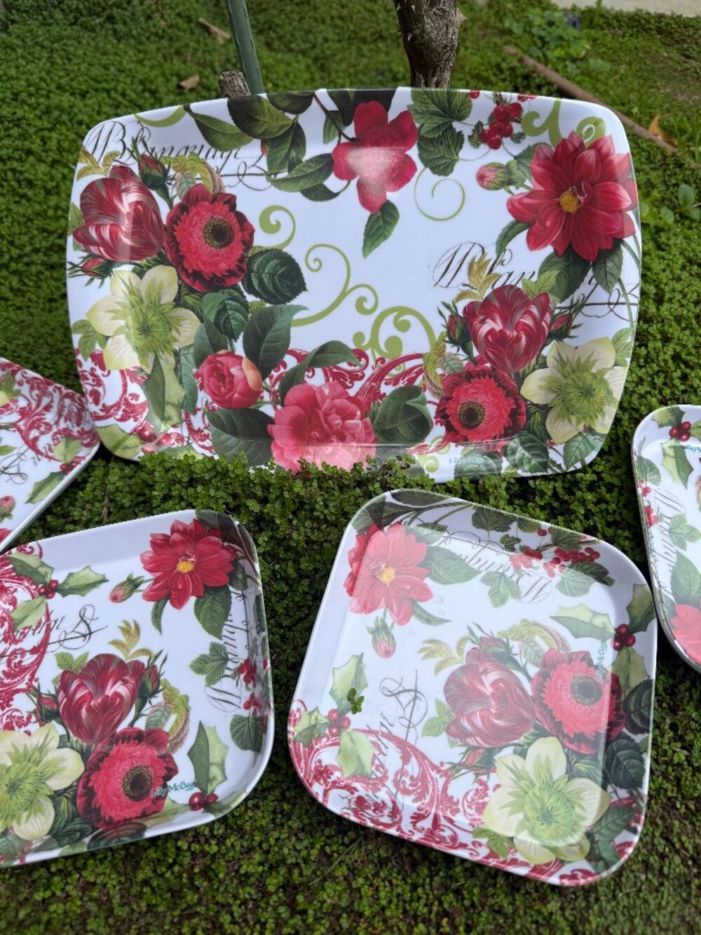 Floral Serving Platter and Plates Set
